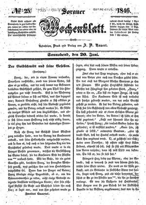 Sorauer Wochenblatt für Unterhaltung, Belehrung und Ereignisse der Gegenwart vom 20.06.1846