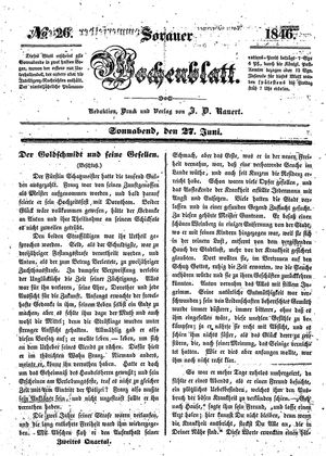 Sorauer Wochenblatt für Unterhaltung, Belehrung und Ereignisse der Gegenwart vom 27.06.1846