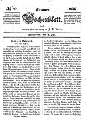 Sorauer Wochenblatt für Unterhaltung, Belehrung und Ereignisse der Gegenwart vom 04.07.1846