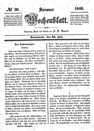 Sorauer Wochenblatt für Unterhaltung, Belehrung und Ereignisse der Gegenwart vom 25.07.1846