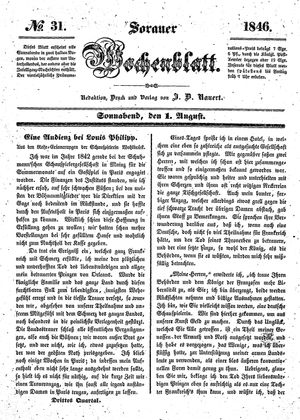 Sorauer Wochenblatt für Unterhaltung, Belehrung und Ereignisse der Gegenwart vom 01.08.1846