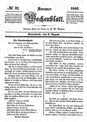 Sorauer Wochenblatt für Unterhaltung, Belehrung und Ereignisse der Gegenwart on Aug 8, 1846