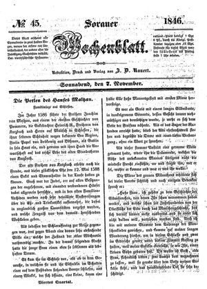 Sorauer Wochenblatt für Unterhaltung, Belehrung und Ereignisse der Gegenwart vom 07.11.1846