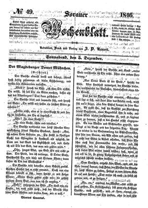 Sorauer Wochenblatt für Unterhaltung, Belehrung und Ereignisse der Gegenwart vom 05.12.1846