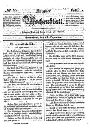 Sorauer Wochenblatt für Unterhaltung, Belehrung und Ereignisse der Gegenwart vom 12.12.1846