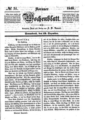 Sorauer Wochenblatt für Unterhaltung, Belehrung und Ereignisse der Gegenwart vom 19.12.1846