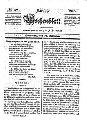 Sorauer Wochenblatt für Unterhaltung, Belehrung und Ereignisse der Gegenwart vom 24.12.1846