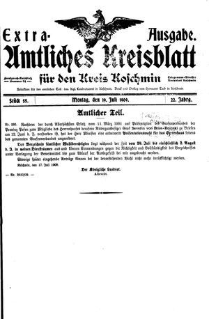 Amtliches Kreisblatt für den Kreis Koschmin vom 19.07.1909