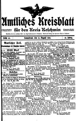 Amtliches Kreisblatt für den Kreis Koschmin vom 21.08.1909