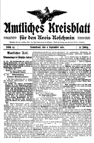 Amtliches Kreisblatt für den Kreis Koschmin vom 04.09.1909