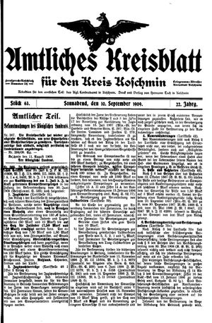 Amtliches Kreisblatt für den Kreis Koschmin vom 11.09.1909