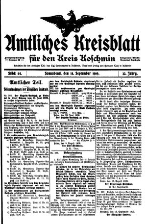 Amtliches Kreisblatt für den Kreis Koschmin vom 18.09.1909