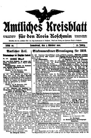 Amtliches Kreisblatt für den Kreis Koschmin vom 02.10.1909