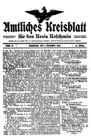 Amtliches Kreisblatt für den Kreis Koschmin vom 06.11.1909