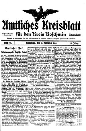 Amtliches Kreisblatt für den Kreis Koschmin vom 13.11.1909