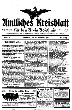 Amtliches Kreisblatt für den Kreis Koschmin vom 27.11.1909