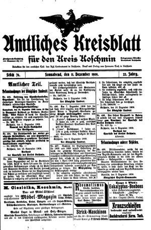 Amtliches Kreisblatt für den Kreis Koschmin vom 11.12.1909