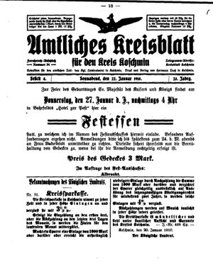 Amtliches Kreisblatt für den Kreis Koschmin on Jan 22, 1910
