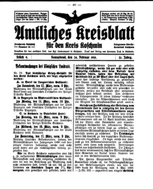 Amtliches Kreisblatt für den Kreis Koschmin vom 26.02.1910