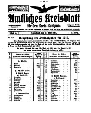 Amtliches Kreisblatt für den Kreis Koschmin vom 26.03.1910