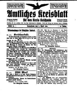 Amtliches Kreisblatt für den Kreis Koschmin vom 09.04.1910