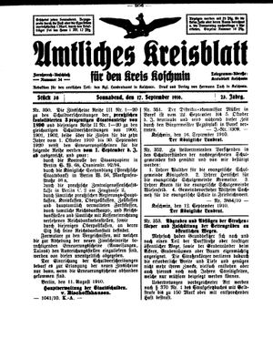 Amtliches Kreisblatt für den Kreis Koschmin vom 17.09.1910