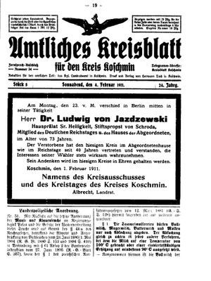 Amtliches Kreisblatt für den Kreis Koschmin vom 04.02.1911