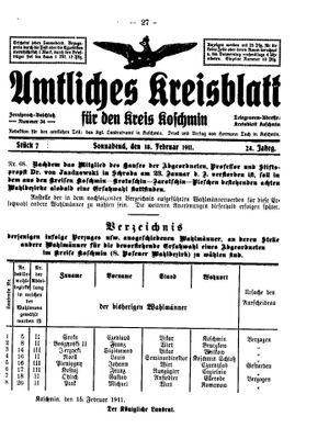 Amtliches Kreisblatt für den Kreis Koschmin vom 18.02.1911