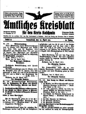 Amtliches Kreisblatt für den Kreis Koschmin vom 22.04.1911