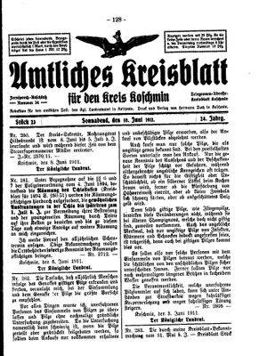 Amtliches Kreisblatt für den Kreis Koschmin vom 10.06.1911