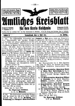 Amtliches Kreisblatt für den Kreis Koschmin vom 08.07.1911