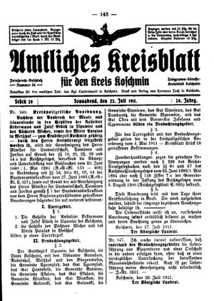 Amtliches Kreisblatt für den Kreis Koschmin vom 22.07.1911