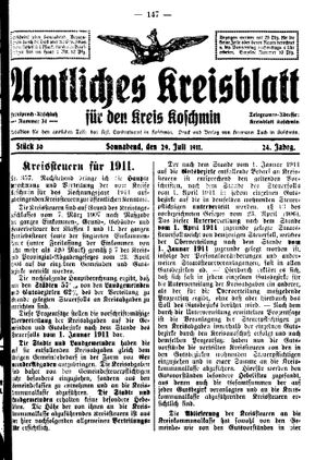 Amtliches Kreisblatt für den Kreis Koschmin vom 29.07.1911