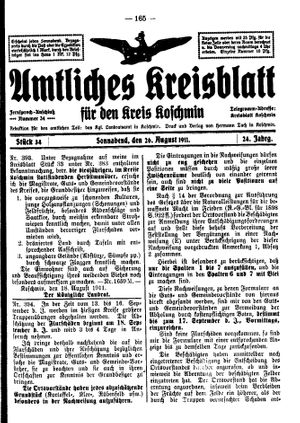 Amtliches Kreisblatt für den Kreis Koschmin vom 26.08.1911