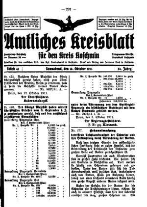 Amtliches Kreisblatt für den Kreis Koschmin vom 14.10.1911