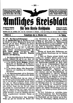 Amtliches Kreisblatt für den Kreis Koschmin vom 21.10.1911