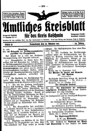 Amtliches Kreisblatt für den Kreis Koschmin vom 28.10.1911