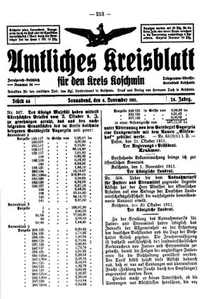 Amtliches Kreisblatt für den Kreis Koschmin vom 04.11.1911
