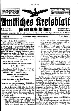 Amtliches Kreisblatt für den Kreis Koschmin vom 11.11.1911