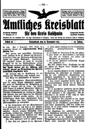 Amtliches Kreisblatt für den Kreis Koschmin vom 18.11.1911
