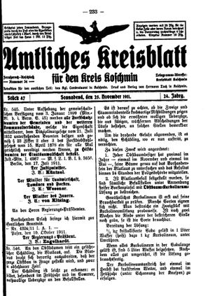Amtliches Kreisblatt für den Kreis Koschmin on Nov 25, 1911