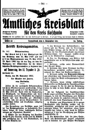 Amtliches Kreisblatt für den Kreis Koschmin vom 09.12.1911
