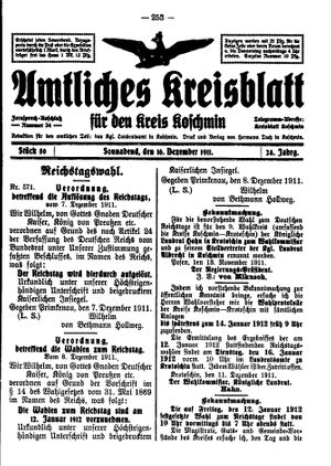 Amtliches Kreisblatt für den Kreis Koschmin vom 16.12.1911