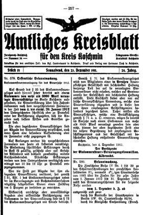Amtliches Kreisblatt für den Kreis Koschmin vom 23.12.1911