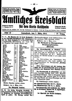 Amtliches Kreisblatt für den Kreis Koschmin on Mar 7, 1914