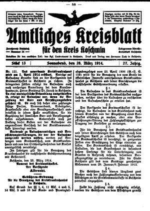 Amtliches Kreisblatt für den Kreis Koschmin vom 28.03.1914