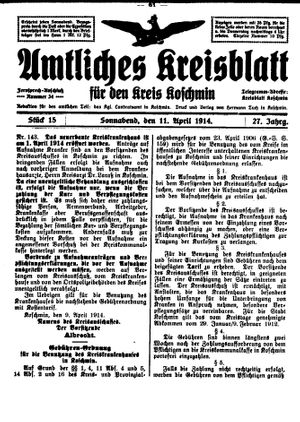 Amtliches Kreisblatt für den Kreis Koschmin vom 11.04.1914