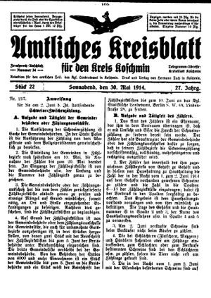 Amtliches Kreisblatt für den Kreis Koschmin on May 30, 1914
