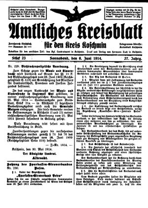 Amtliches Kreisblatt für den Kreis Koschmin on Jun 6, 1914