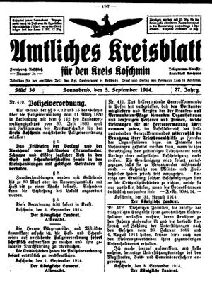 Amtliches Kreisblatt für den Kreis Koschmin vom 05.09.1914